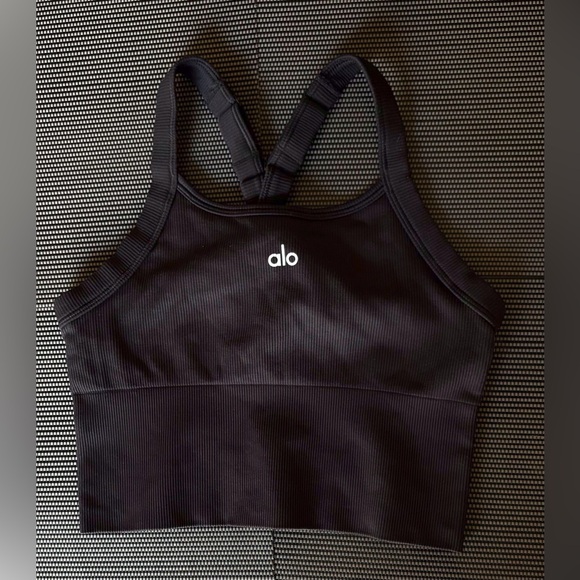 ALO Yoga XS Black Ribbed Tank Sports Bra W/ Adjustable Straps Mindful Movement - Picture 1 of 3